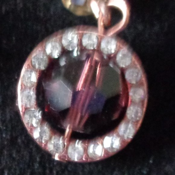 Georgous BROWN & Clear CRYSTAL set in Rose Goldtone DANGLE French Wire EARRINGS - Picture 4 of 4